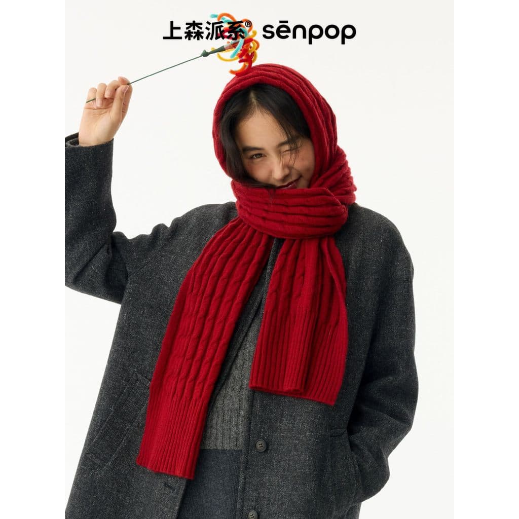 Nakamori lenço de lã vermelha quente inverno feminino cachecol proteção de pescoço cachecol presente de ano novo cacheco