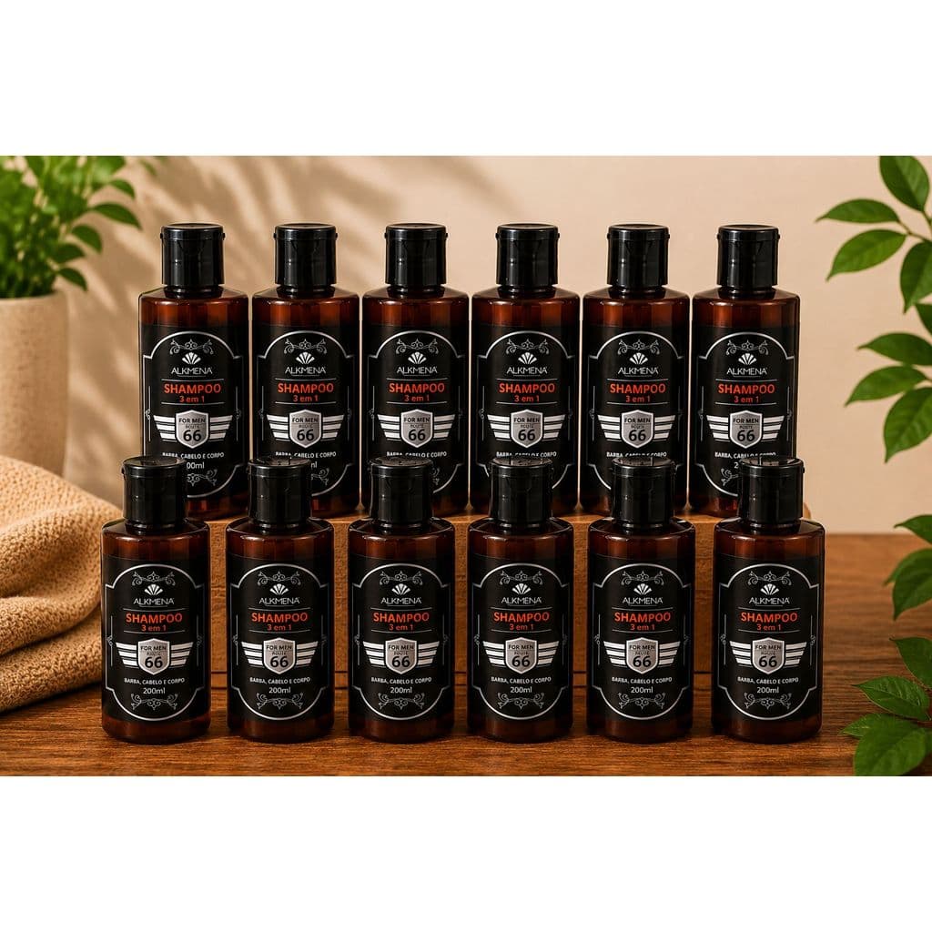 12 UNIDADES Shampoo masculino 3x1, Barba, Cabelo e Corpo For Men - Alkmena 200ml ATACADO