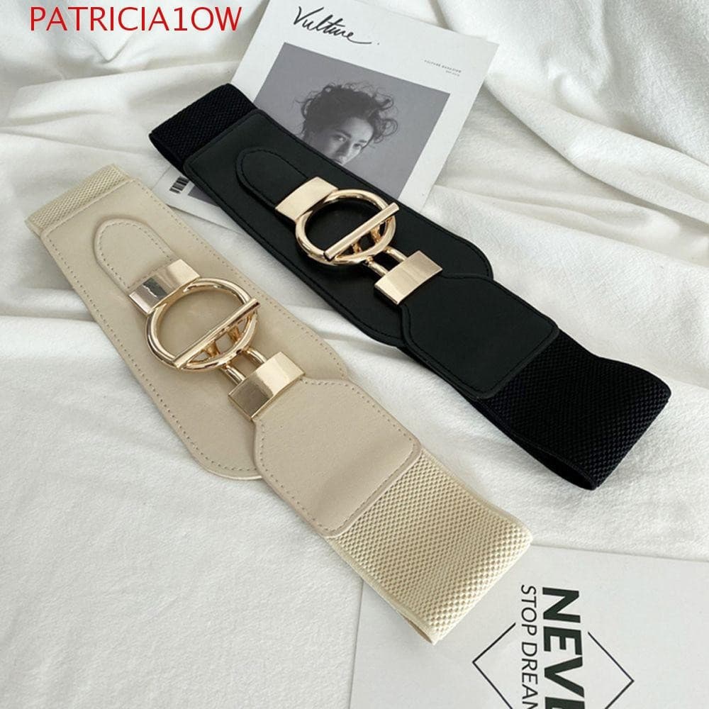PATRICIA1OW Cintura Feminina Ajustável Vintage OT Fivela Espartilho Elástico Lado Largo Cinto De Couro PU
