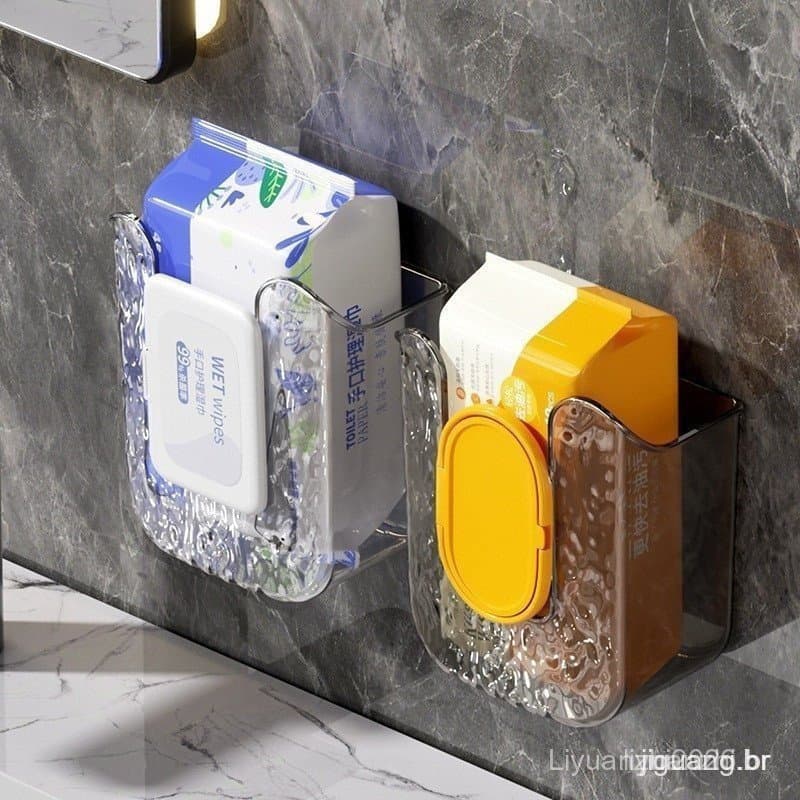 Caixa de lenços umedecidos montada na parede, sem necessidade de furação, suporte para lenços umedecidos, banheiro, cozi