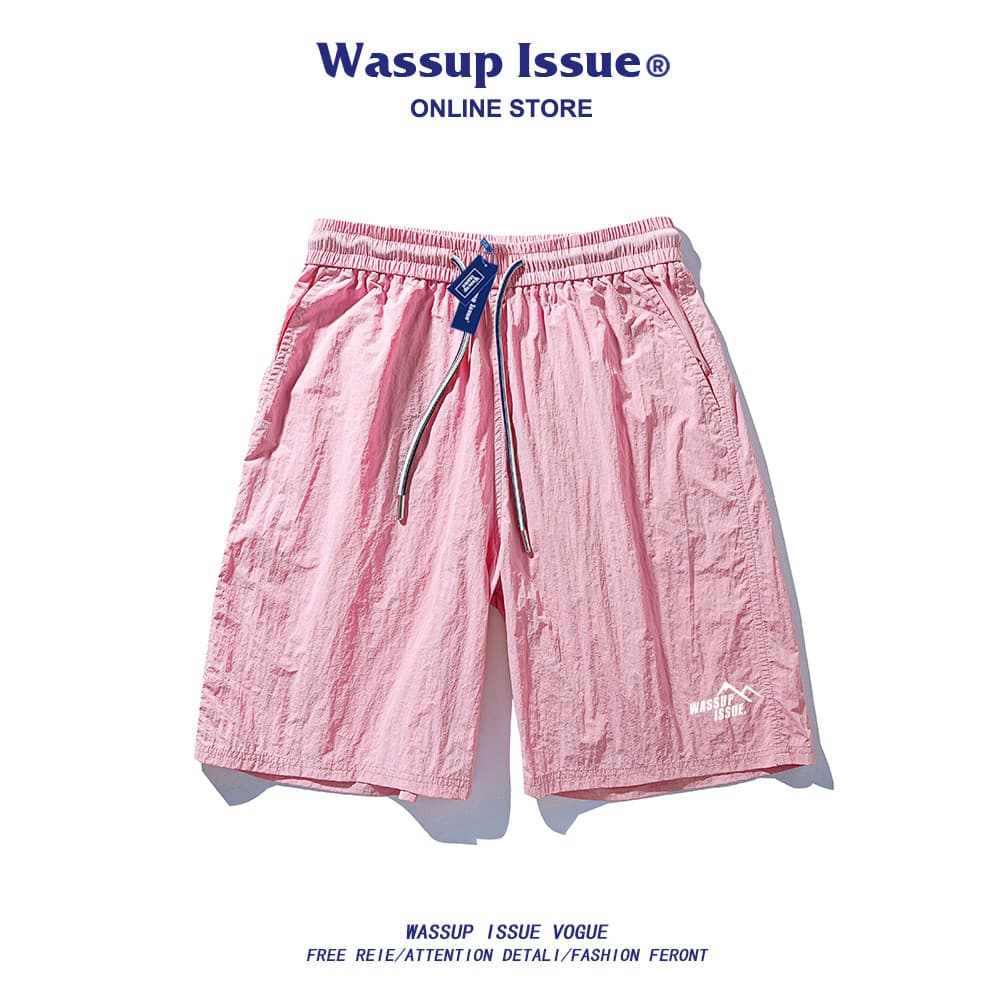 WASSUP ISSUE Shorts de secagem rápida masculino verão estilo fino seda gelo sensação legal cor sólida solto casal calças