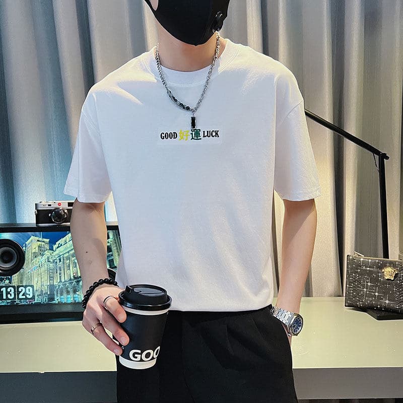 Camiseta masculina de manga curta de verão Street wear Casual bordado meia manga camiseta masculina wear 20