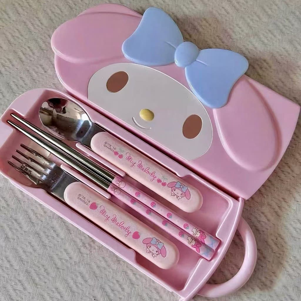 Conjunto De Colher Garfo De Aço Inoxidável Moderno Hello Kitty My Melody Character Para Crianças E Estudantes