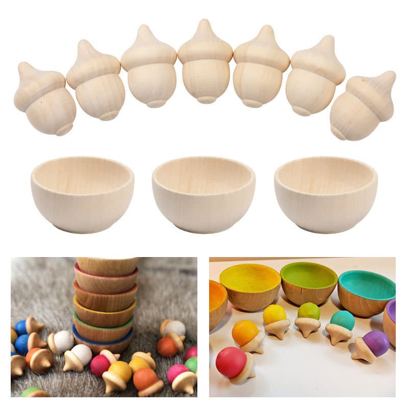 Diy decoração para casa ornamentos criativos crianças pintados brinquedos Log cor tigela de madeira bolota acessórios