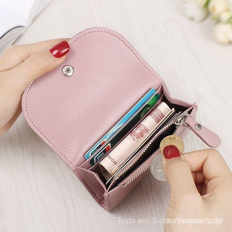 Carteira De Couro Genuíno Feminina Pequena Fina Mini Porta-Cartões Unissex Para Moedas Bolsa Meninas Casal