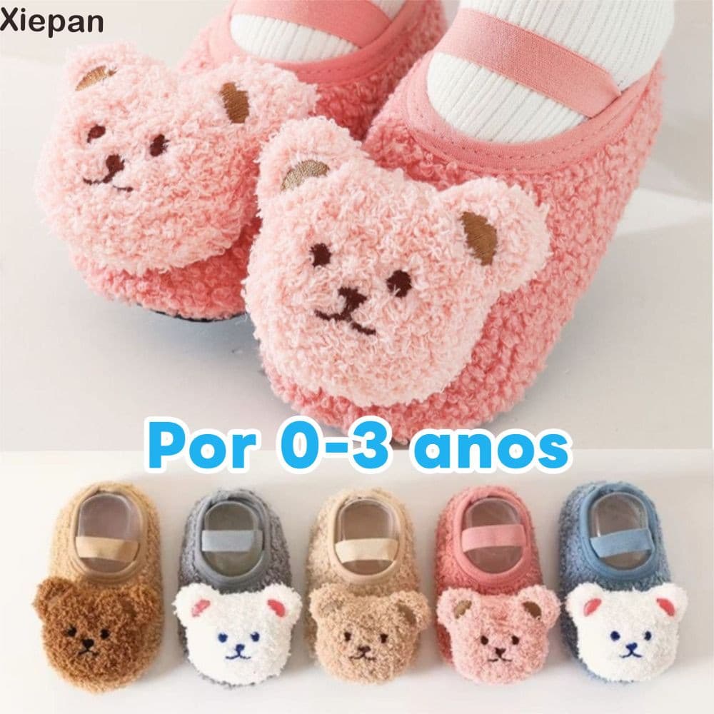 XIEPAN Bonito Urso Bebê Meias De Chão Antiderrapante Grosso Sola Macia Infantil Menino Menina Interior