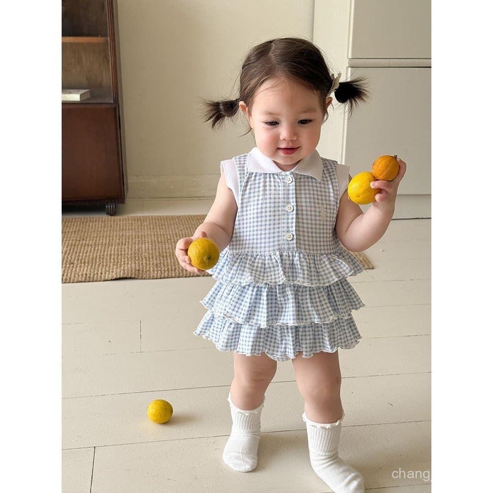 Roupas novas para bebês, macacão de verão, vestido de princesa, estilo elegante e moderno para meninas, macacão com gola