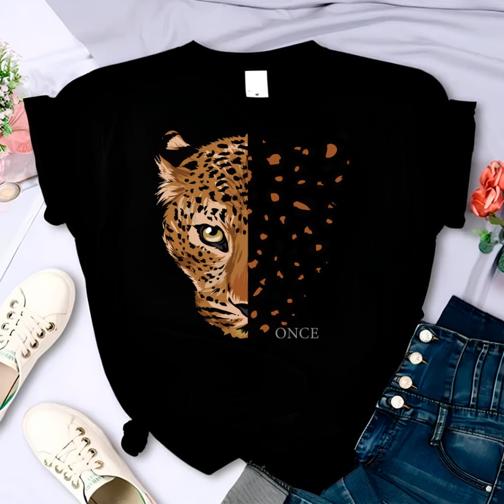 camisa Feminina 100% Algodão Estampa Tigre Onça Estilosa Confortável Moda Blogueira 2026