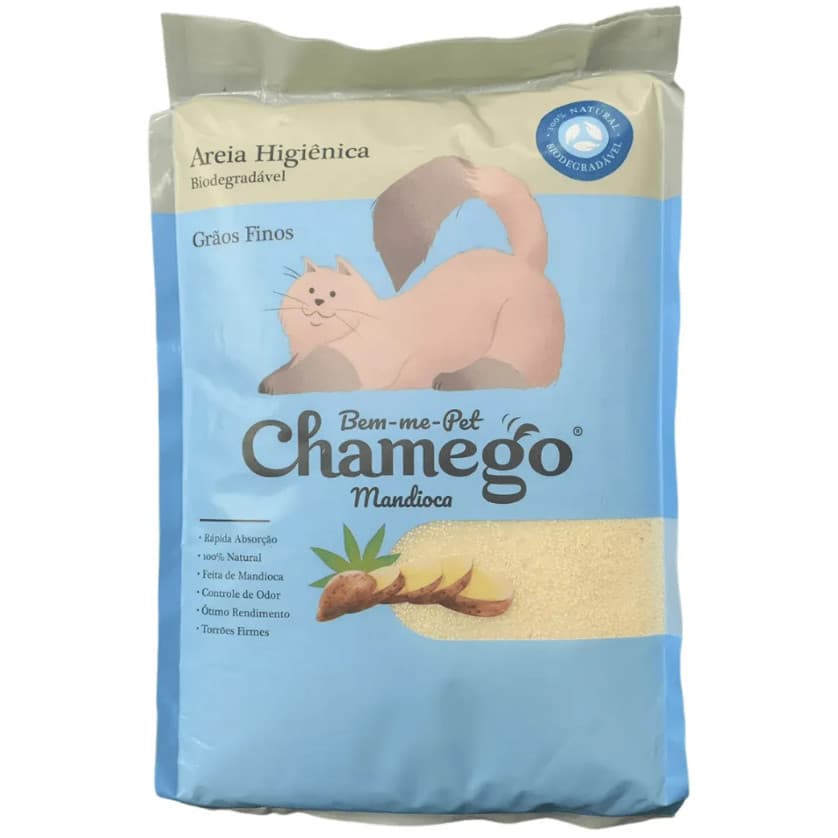 Areia higiênica para gatos Biodegradável Chamego Mandioca grãos finos - 2kg