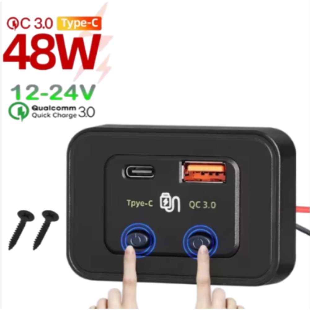 Painel De Saída USB 48W 12V PD 30W E QC3.0 18W , Porta Para Carro Com Interruptor De Botão , Ônibus , Caminhão Marinho ,