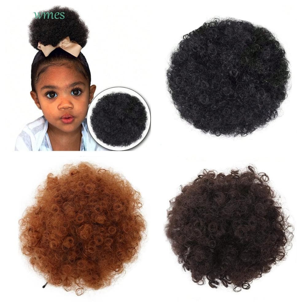 WMES1 Coques De Cabelo Sintético , Tamanho Pequeno , 4 Polegadas , Rabo De Cavalo Afro Com Cordão , Mini Coque De Rosqui