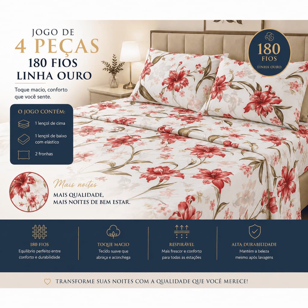 Jogo De Lençol Queen 4 Peças 400 Fios Toque De Seda Macio Premium