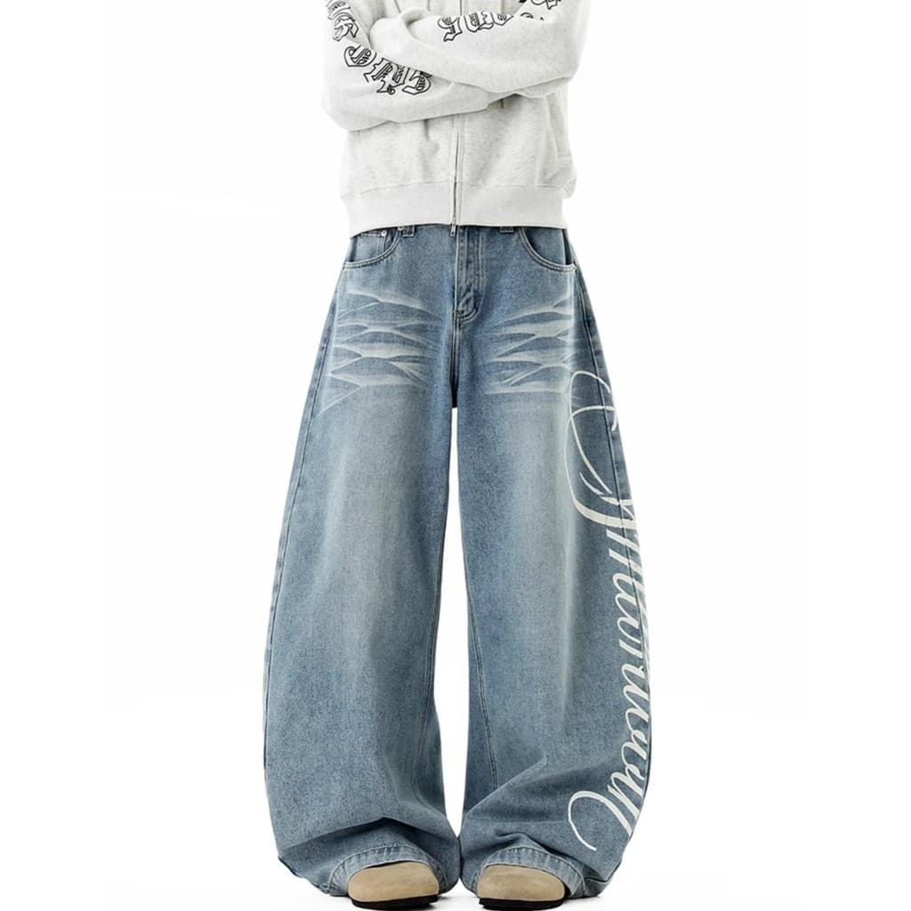 Americano Retro impresso calças de brim retas femininas 2026 novo estilo primavera outono cintura alta calças soltas mul