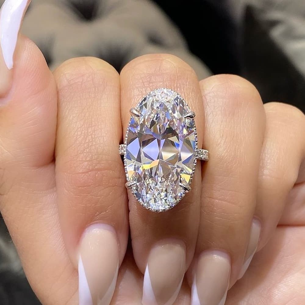 Anel luxuoso de cristal de zircônia cúbica oval grande, feito de prata esterlina 925, acessório de casamento de alta qua