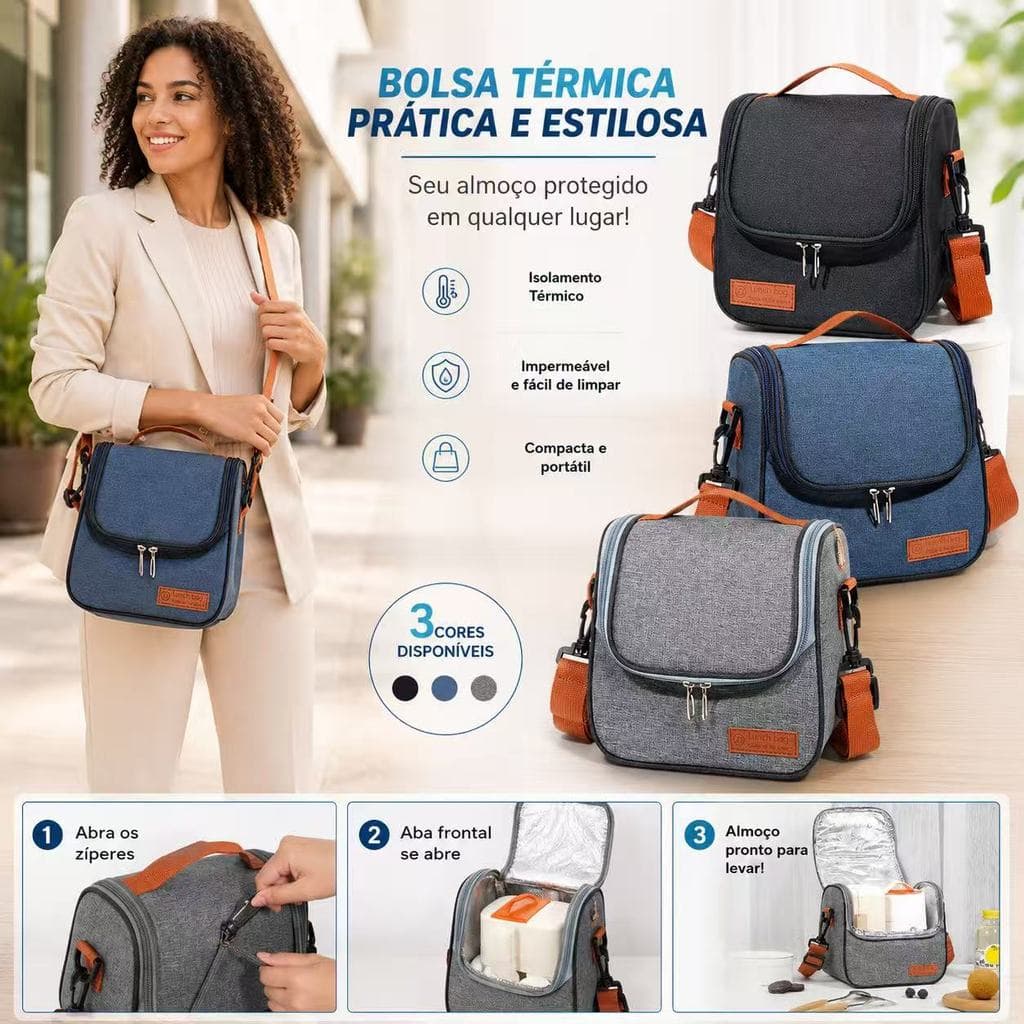 Bolsa Térmica Marmita Oxford Impermeável Lancheira Fitness Trabalho Academia com Alça Ajustável