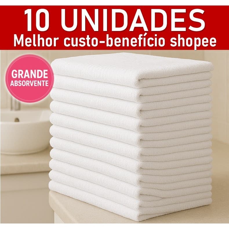 10 Pano de Chão Branco Grande 58x38cm Alta Absorção Limpeza Pesada pano absorvente pronta entrega frete grátis