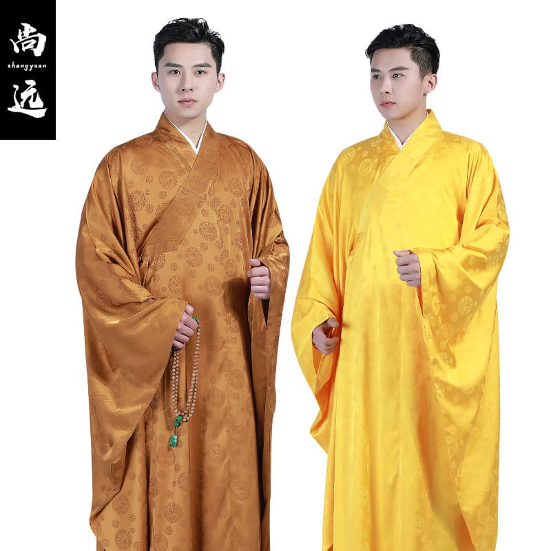 Shangyuan Haiqing Simulação Seda Padrão Escuro Roupas de Layman de Manga Larga Haiqing Roupas de Monge Casaco Monk's Fiv