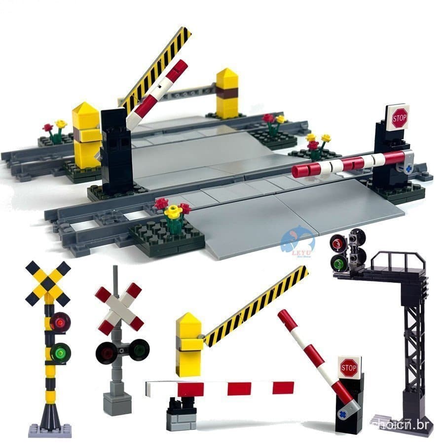 Conjunto De Luz De Sinal De Trânsito De Trilhos De Trem DIY , Brinquedos Educativos De Montagem De Blocos De Construção