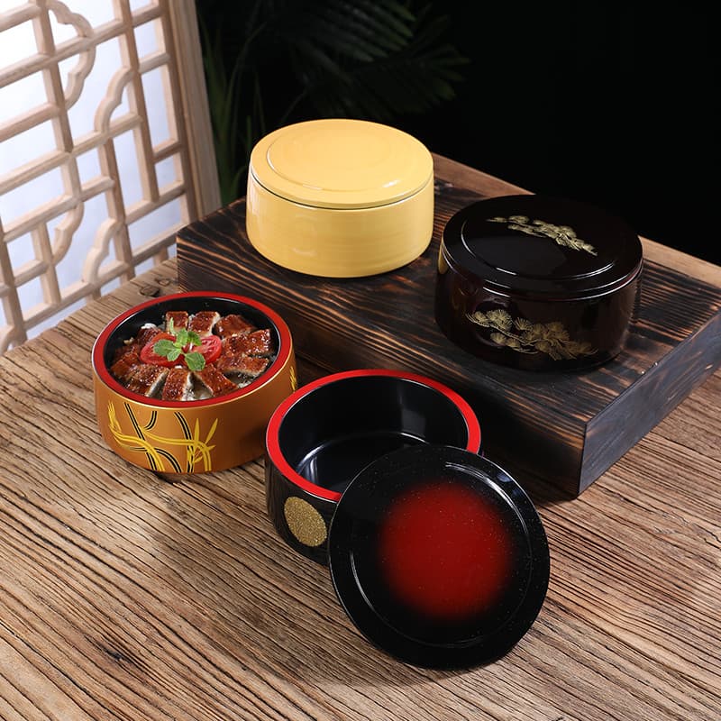 Estilo japonês enguia caixa redonda lancheira com tampa Sushi cozinha lancheira de plástico lancheira lanche uso comerci
