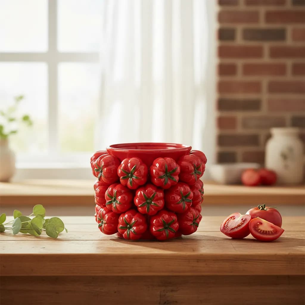 Vaso Em Cerâmica Tomate Vermelho Decorativo Planta