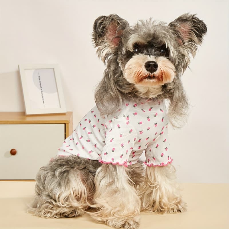 Estampa Floral Rosa • Moletom Pesado para Animais de Estimação • Moda Primavera/Verão • Roupas para Gatos e Cães