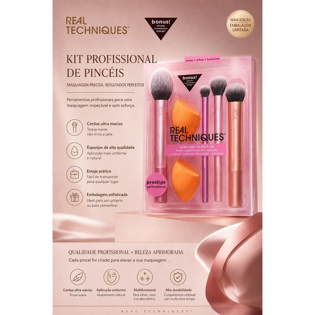 Pincéis de Maquiagem 5 Peças Estilo Profissional para Iniciantes