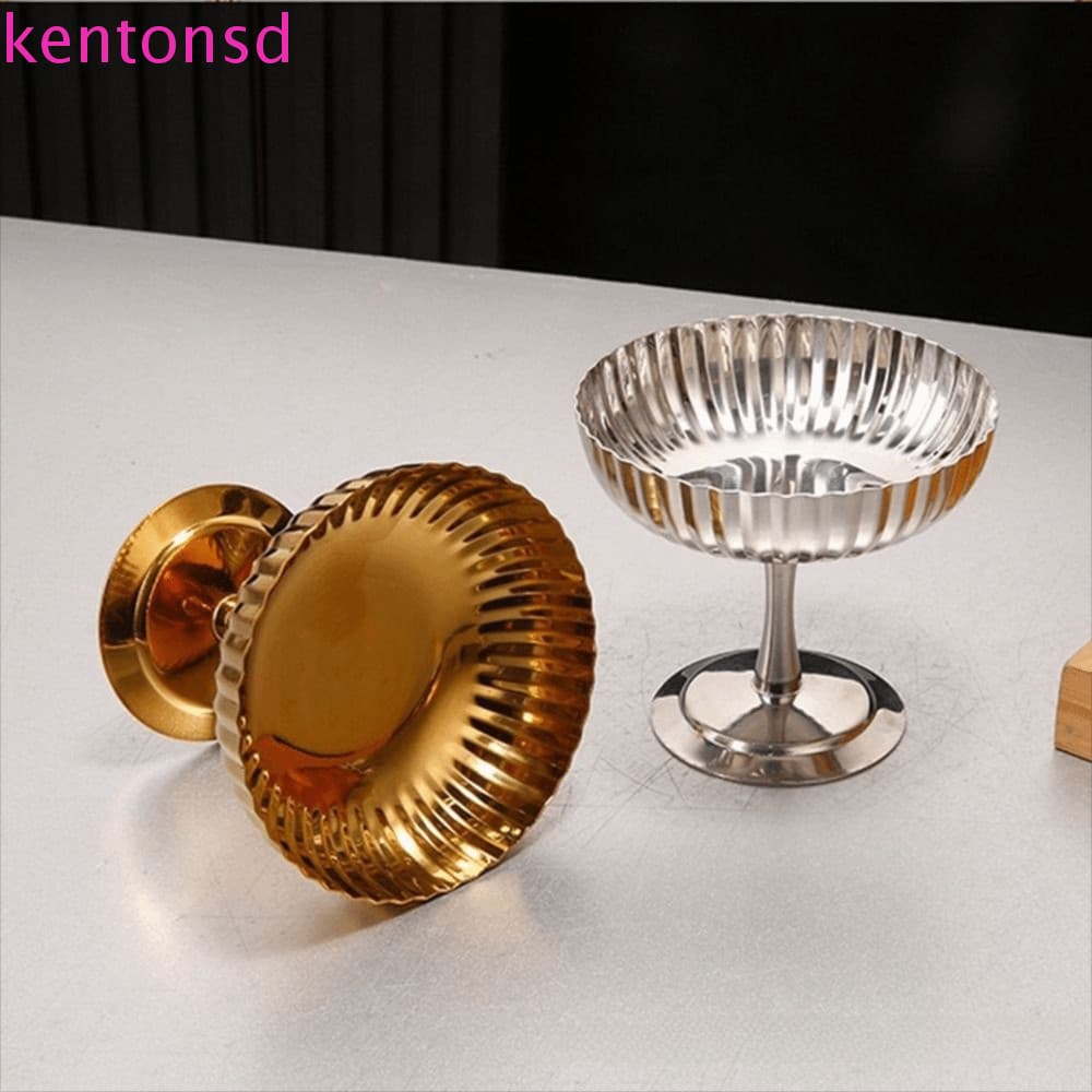 Tigela De Sobremesa De Aço Inoxidável KENTONSD , Copo De Sorvete Reutilizável De Pés Altos Estilo Retrô , Mini Redondo