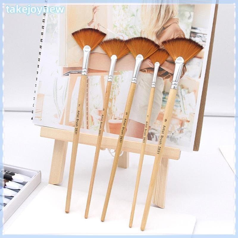 [takejoynewBR] 5 Peças Caneta De Pintura Guache Em Formato De Leque Nylon Cabelo Pincel Desenho Materiais De Arte Tbr