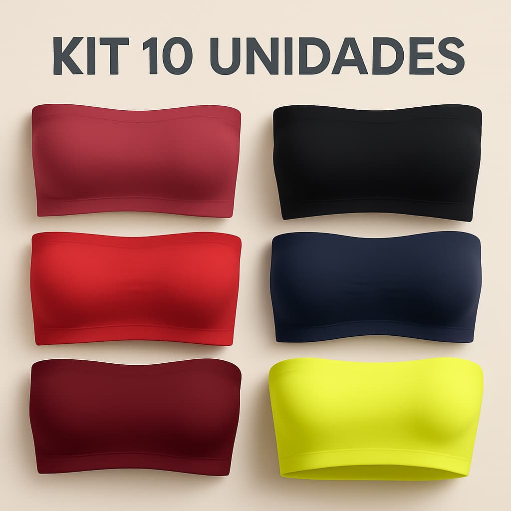 KIT 10 Top Fitness Feminino Cropped Faixa Sutiã Tomara Que Caia SEM BOJO