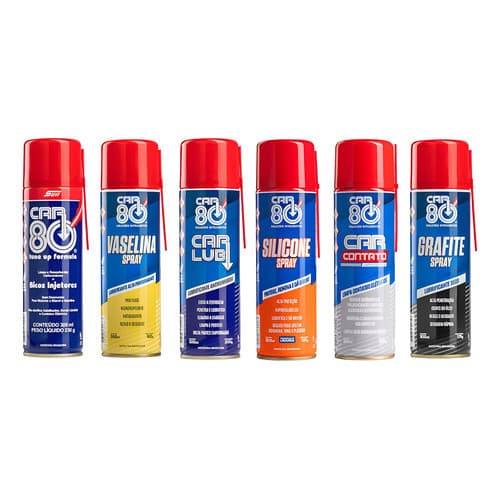 Descarbonizante Spray + Vaselina Spray + Carlub Spray + Silicone Spray + Limpa Contato Spray + Grafite Spray Car80