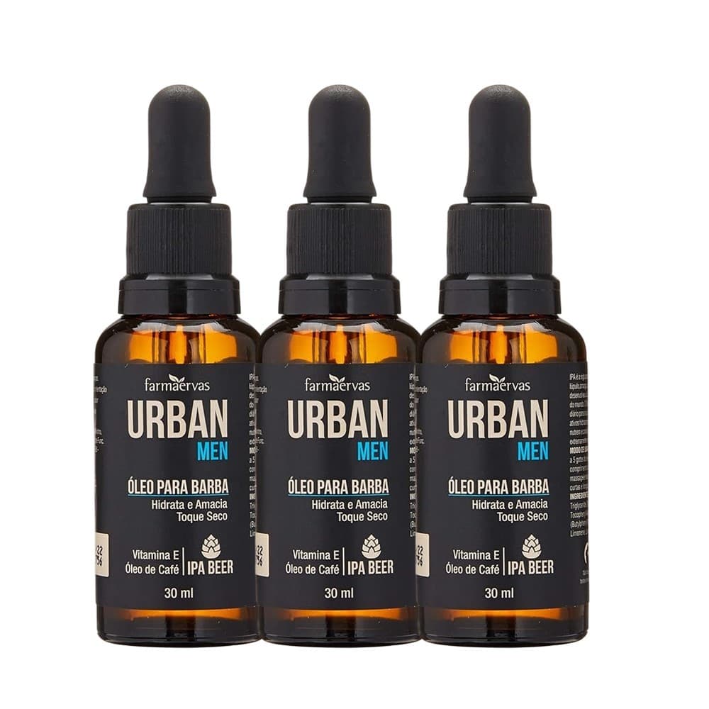 Kit 3 Óleo para Barba Hidratante Amaciar os Pelos Toque Seco IPA Beer 30ml Urban Men