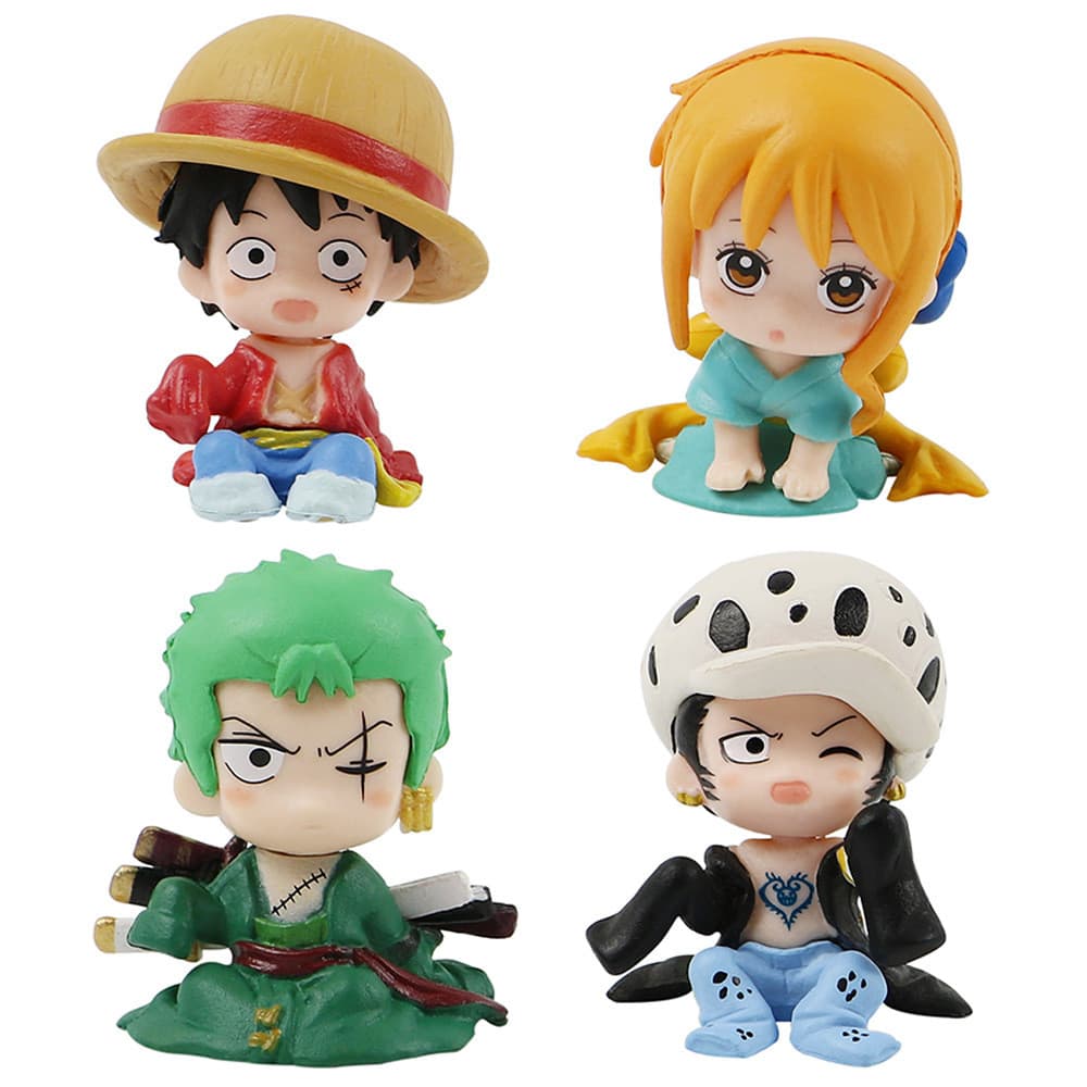 4 unidades / conjunto 4 cm Anime One Piece Monkey D Luffy Nami Ronoa Zoro Trafal Roluffy Q Versão Decoração de bolo Figu