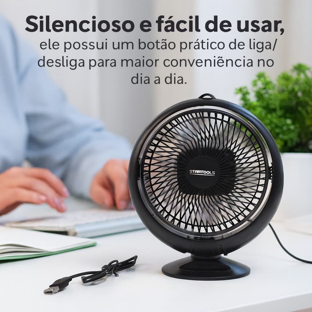 Ventilador Portatil Mesa De Escritorio Compacto Silencioso Usb Preto Refrigeracao Pratica