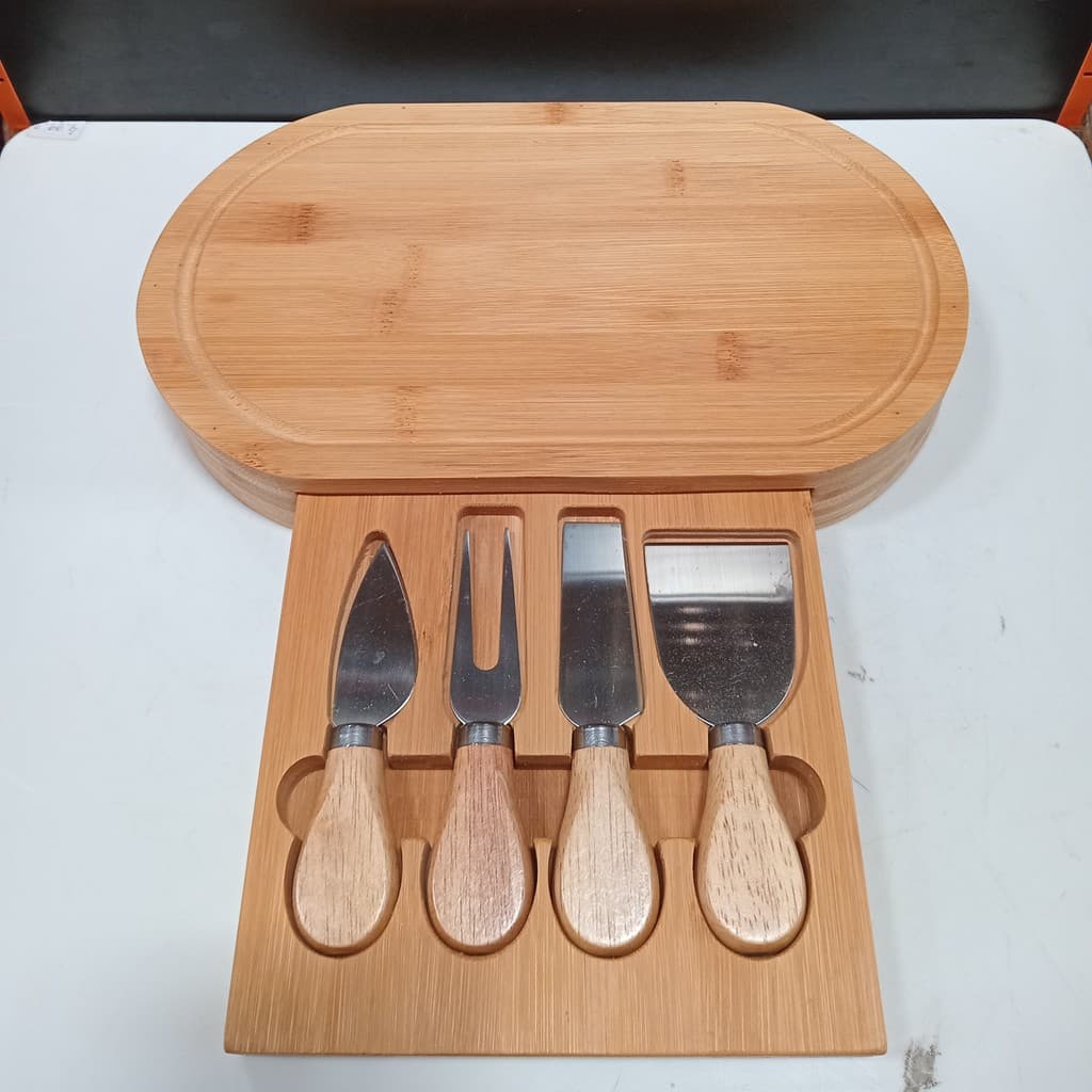 Jogo 4 Peças para Queijo Home&Co com Tabua de Corte e Gaveta Bambu Natural