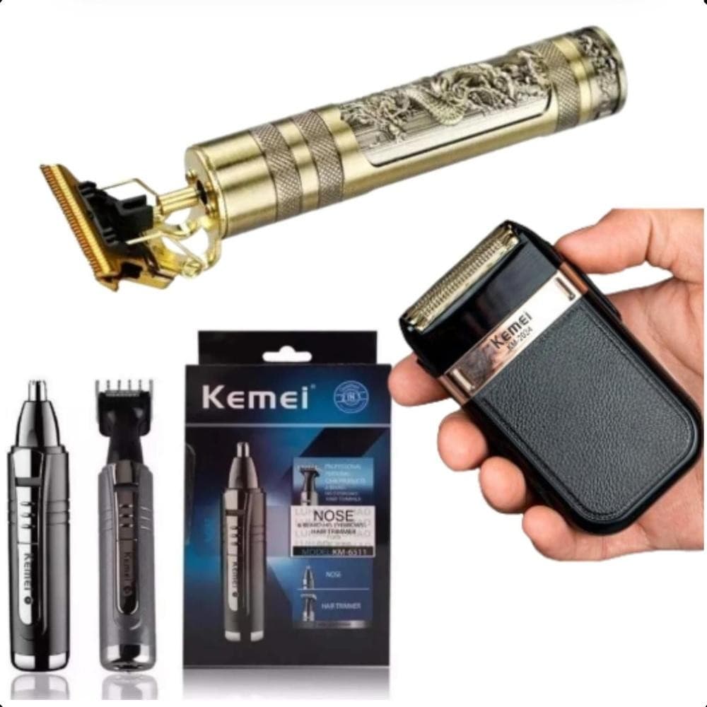 Máquina de Cabelo Kemei Premium com Barbeador Portátil e Aparador Azul - LIPPIN