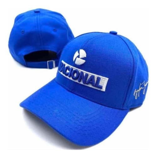 Boné Ayrton Senna Nacional Fórmula 1 Retro Bordado Com  Assinatura Azul