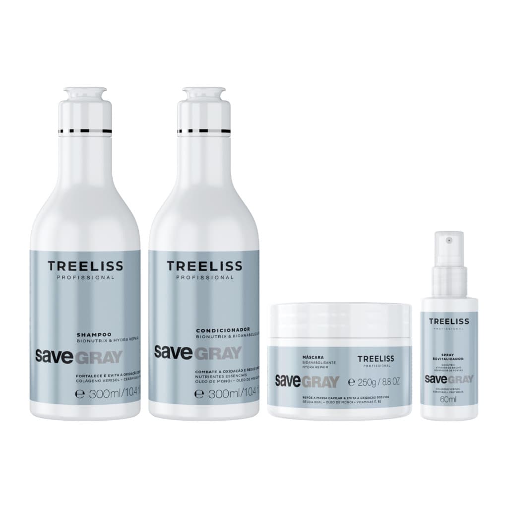 Kit Save Gray Shampoo Condicionador Máscara, Spray Hair Care