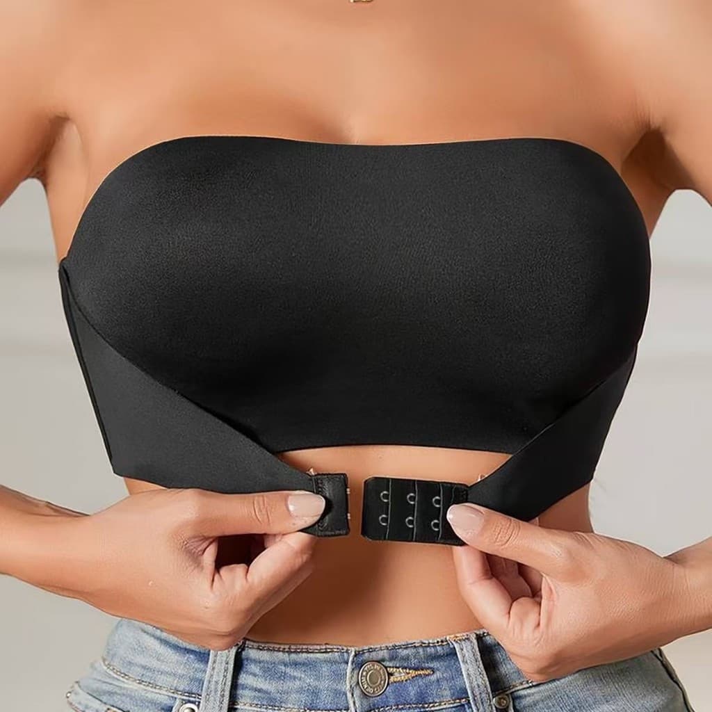Sutiã Bandeau Sem Alças Costura Para Mulheres – Invisível , Antiderrapante , Fio Com Fecho Frontal , Cor Sólida Elegante