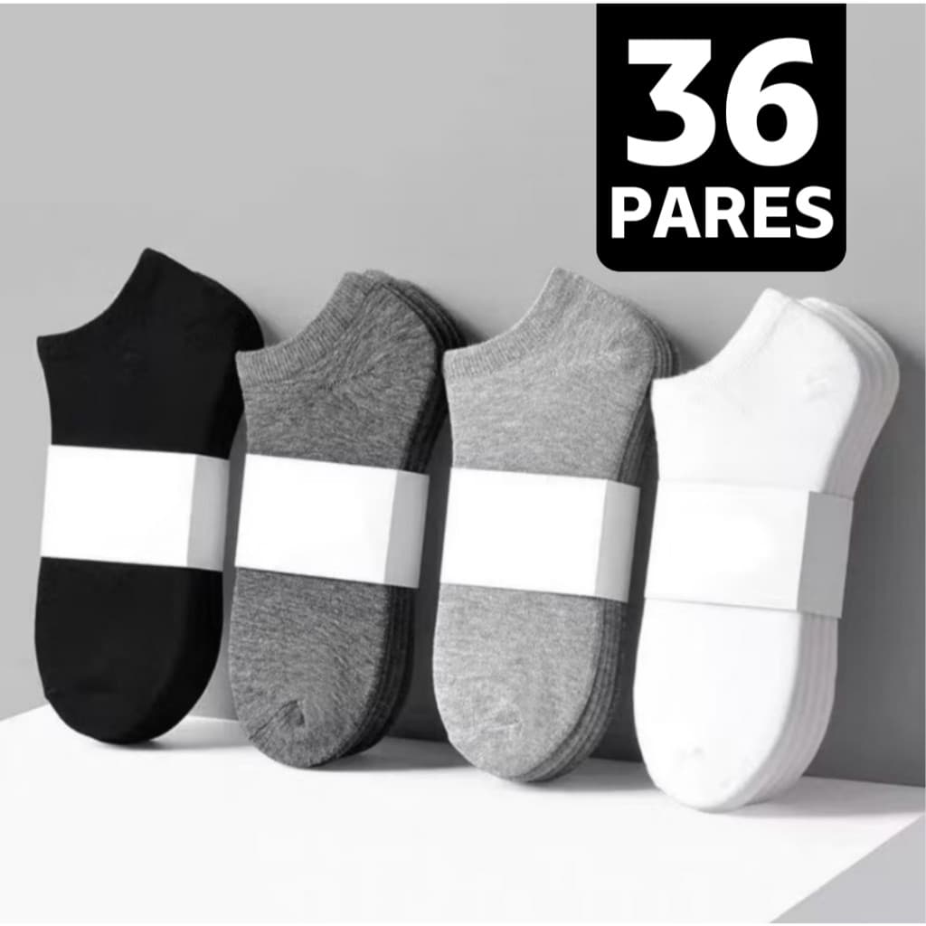 Kit 36 Pares Meia Soquete Sortida Branca Preta Cano Curto Unissex Invisível