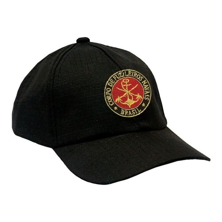 Boné Militar Rip Stop Com Patch Aplicado Corpo De Fuzileiros Preto Ajuste De Tamanho
