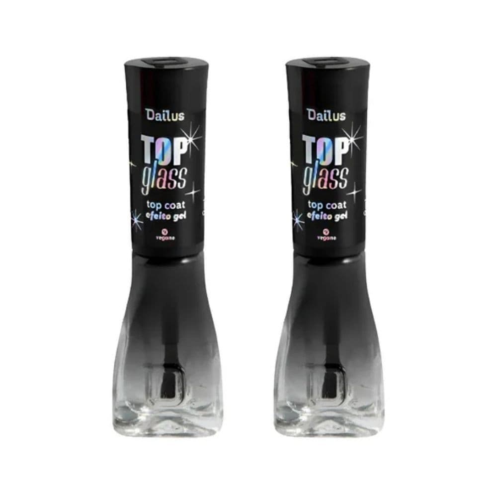 Kit 2 Top Glass Dailus Top Coat Acabamento em Gel Unhas Brilho Intenso 8ml