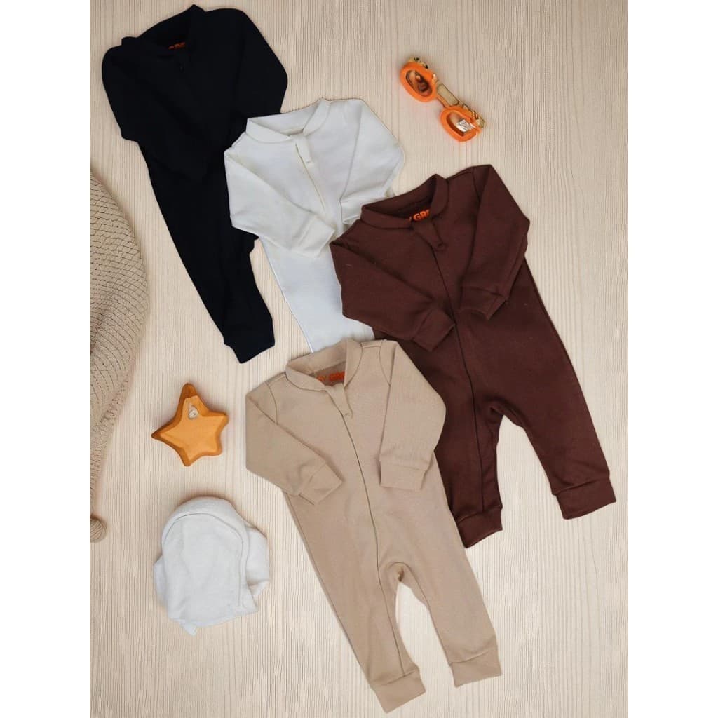 Kit 3 Macacão de Bebe Minimalista com Ziper Suedine Alta Qualidade (0 a 12 meses) (/P/M/G)