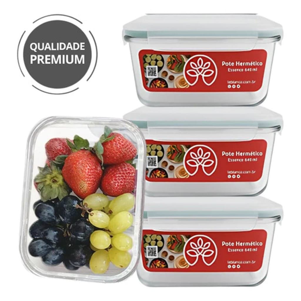 Kit 3 Potes Herméticos Grande Marmita 1040ml Tampa Com Trava Transparente