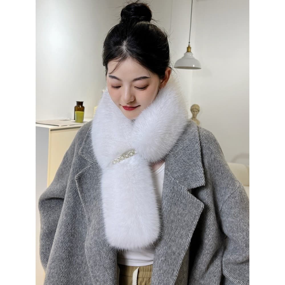 T elegante estilo pérola dupla face imitação de pele de raposa cachecol gola de pele quente engrossado outono inverno ca