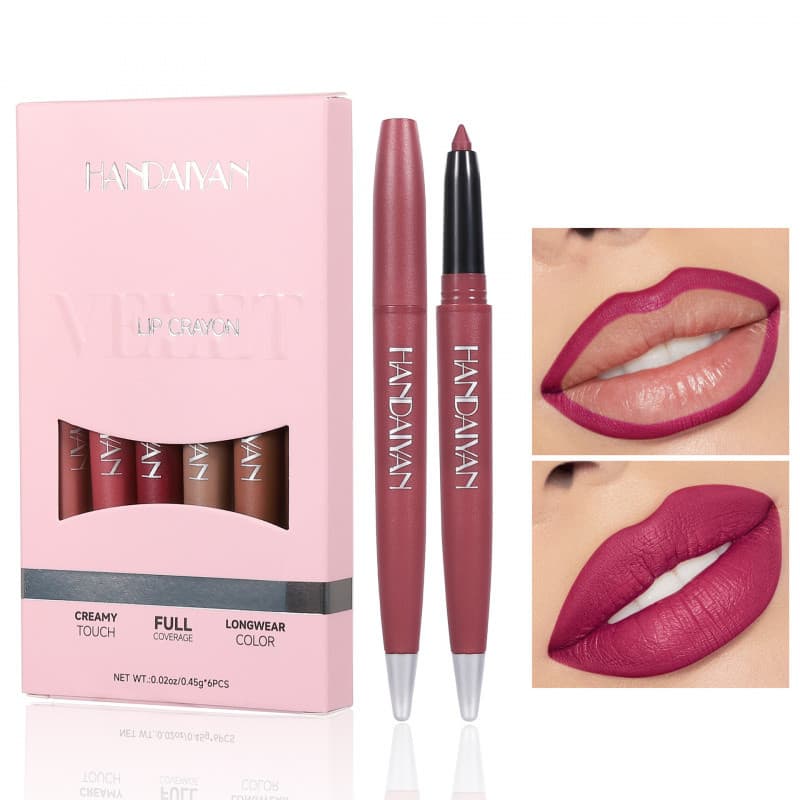 Handaiyan Matte Lip Liner Set 6pcs Batom Caneta Contorno Lip Shape Maquiagem fácil de colorir de longa duração