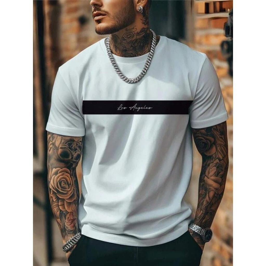 Camiseta Masculina Algodão Premium Los Angeles Casual Streetwear Básica Confortável