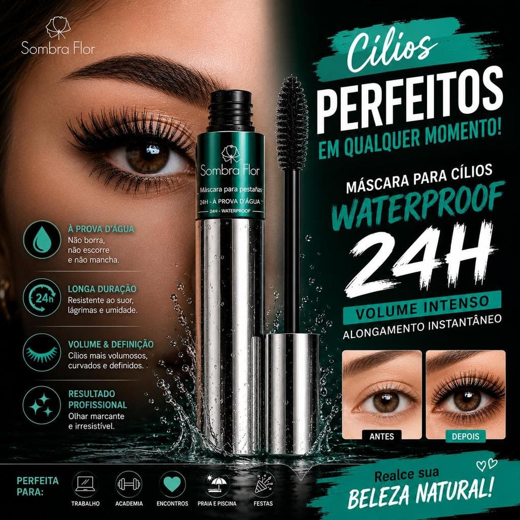 Sombra Flor Máscara para Cílios Waterproof 24h Volume Intenso Alongamento Longa Duração