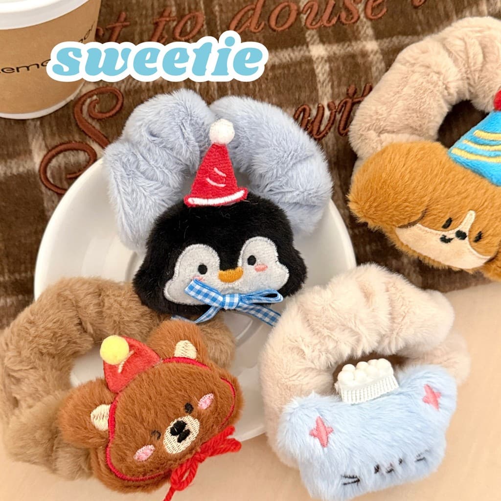 Evento presente Tengyi Original bonito pelúcia bonito animal de estimação menina Scrunchy anel de cabelo boneca rabo de