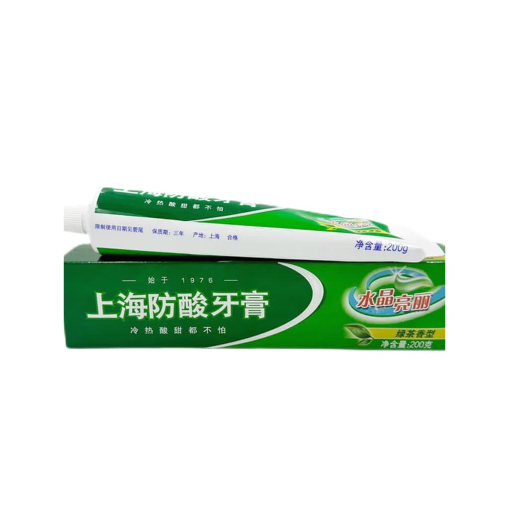 10 frete grátis pasta de dente Anti-ácido Shanghai 200g chá verde cristal brilhante melhorar manchas de dente hipoalergê
