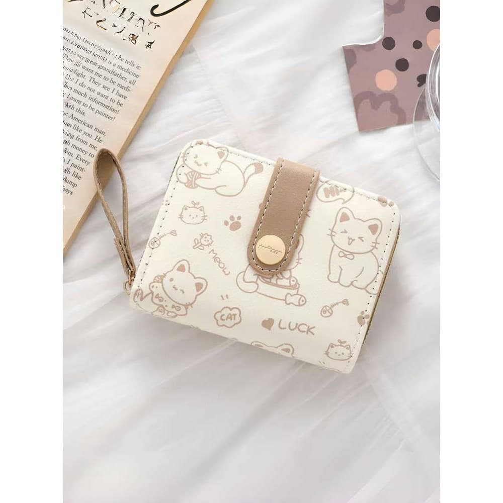carteira carteira feminina pequena Simples carteira japonesa feminina gato curto pequeno dobrável estudante moeda bolsa